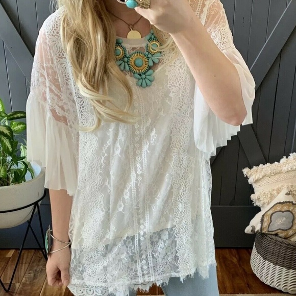 Last One! 1X Crochet Lace Flowy Tunic Top Blouse - Picture 2 of 8